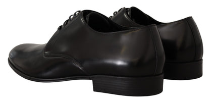 Black Leather Lace Up Formal Derby Shoes