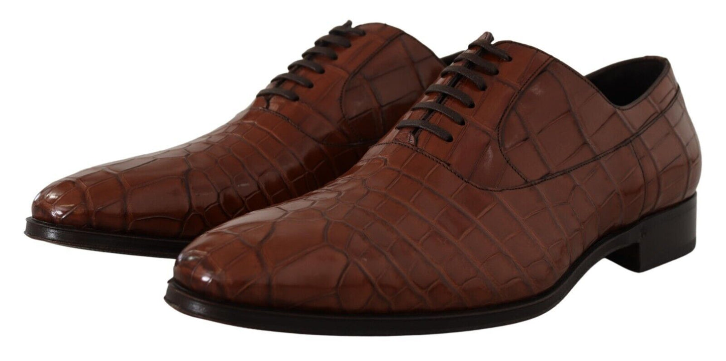 Brown Crocodile Leather Mens Formal Derby Shoes