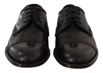 Black Exotic Leather Lace Up Formal Derby Shoes