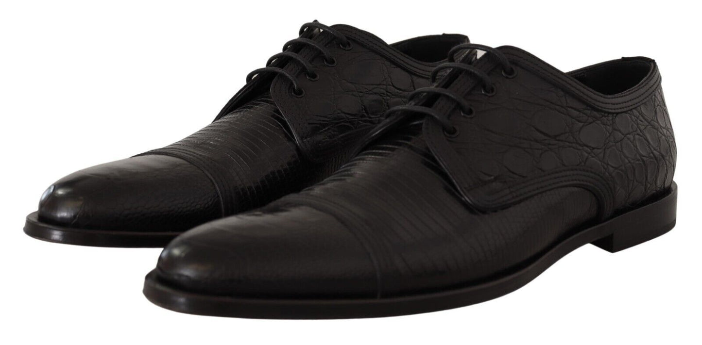 Black Exotic Leather Lace Up Formal Derby Shoes