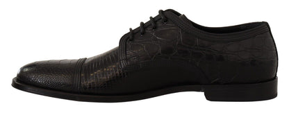 Black Exotic Leather Lace Up Formal Derby Shoes