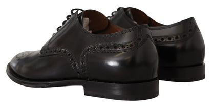 Black Leather Wingtip Mens Formal Derby Shoes