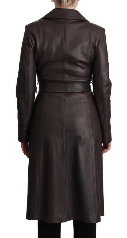 Dolce & Gabbana Dark Brown Leather Long Sleeves Belted Jacket