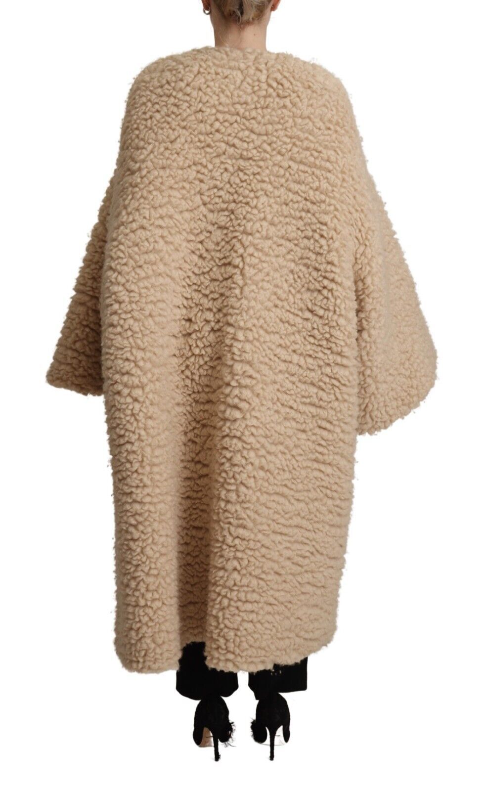 Dolce & Gabbana Beige Cashmere Wool Faux Fur Coat Jacket