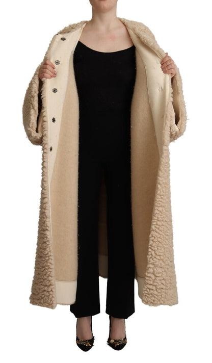 Dolce & Gabbana Beige Cashmere Wool Faux Fur Coat Jacket