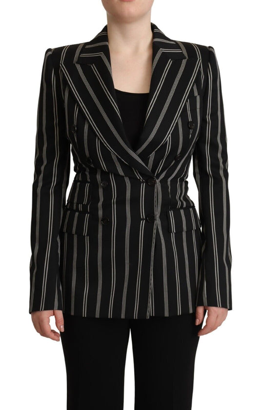 Dolce & Gabbana Black White Stripes Wool Long Sleeves Jacket