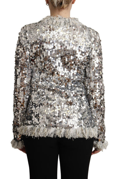 Dolce & Gabbana Silver Sequined Shearling Long Sleeves Jacket