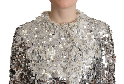 Dolce & Gabbana Silver Sequined Shearling Long Sleeves Jacket