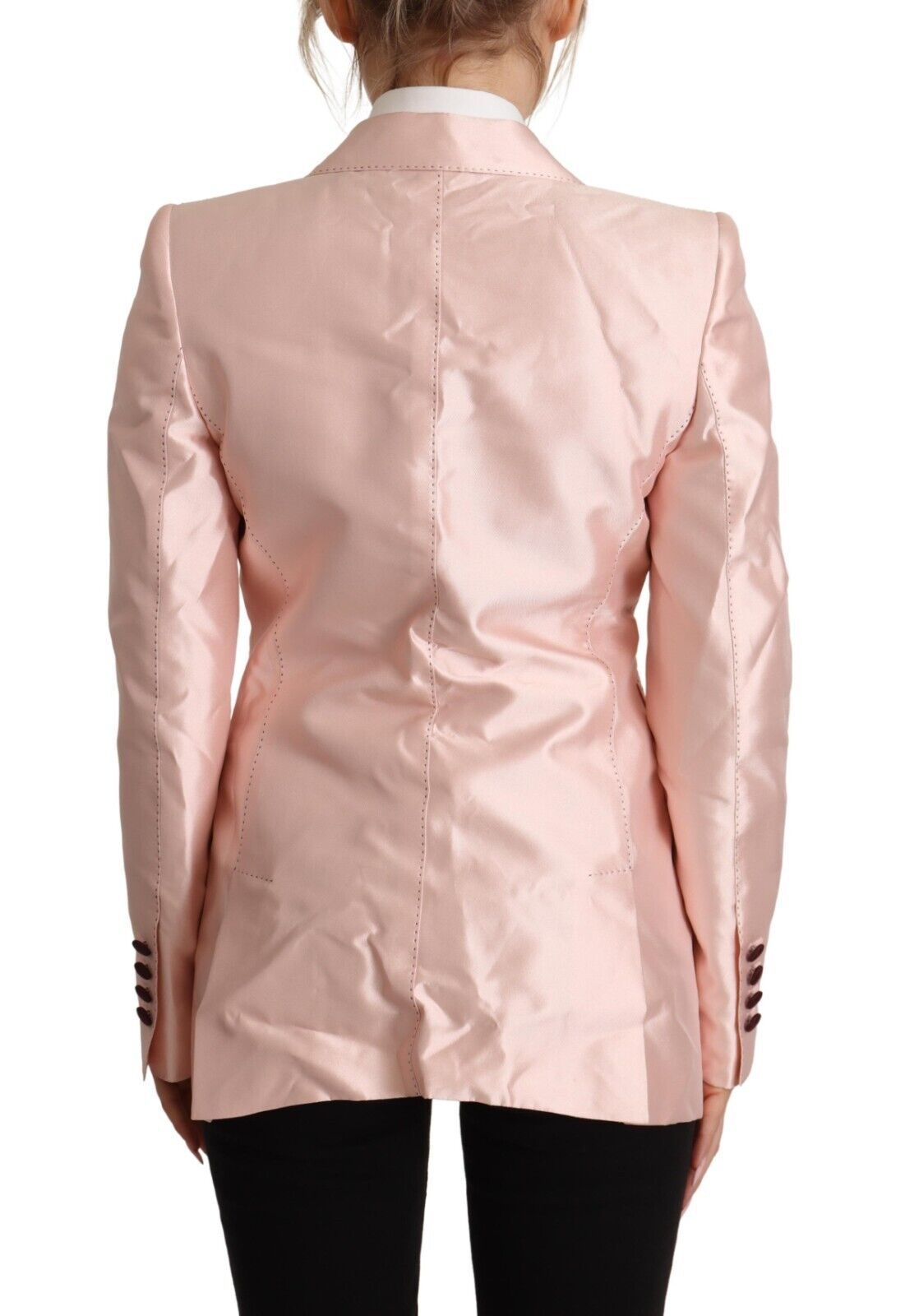 Dolce & Gabbana Pink Satin Long Sleeves Blazer Coat Jacket