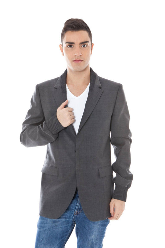 Calvin Klein Men's Elegant Gray Wool Long Sleeve Jacket