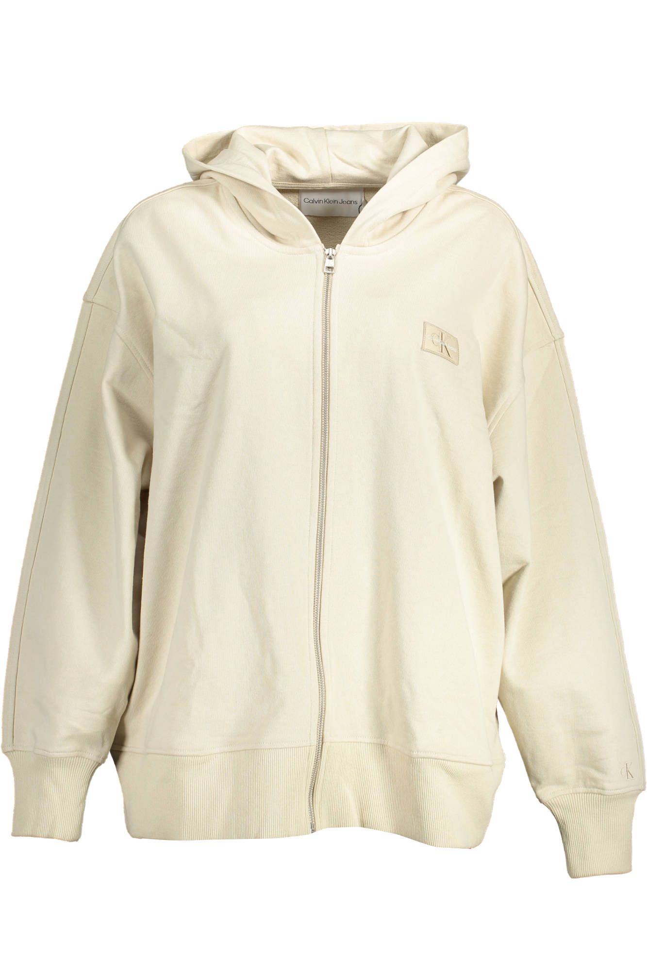 Chic Beige Embroidered Zip Hoodie