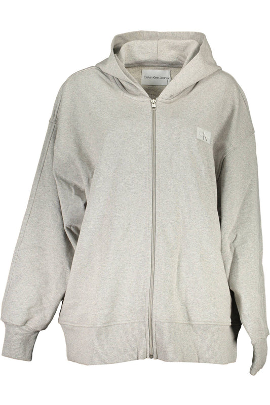 Sleek Gray Cotton Zip Hoodie with Logo