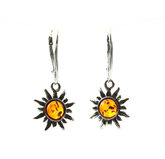 Baltic Amber Cognac Drop Sun Earrings With Silver-0