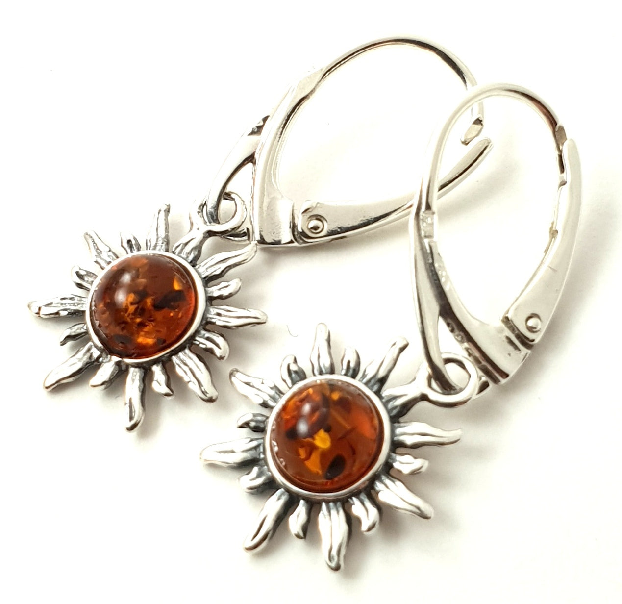 Baltic Amber Cognac Drop Sun Earrings With Silver-2