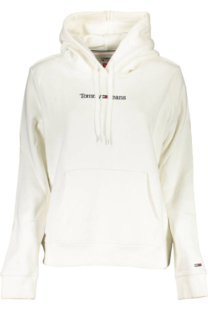 Chic White Hooded Sweatshirt with Central Pocket