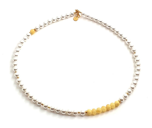 Amber Butter Milky Necklace With Silver and Shell Pearls-0