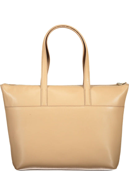 Beige Zip Closure Chic Shoulder Bag