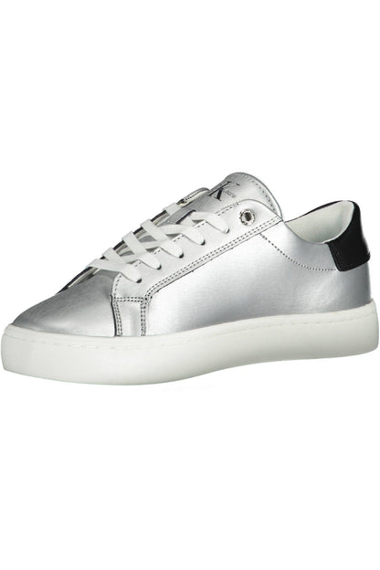 Calvin Klein Elegant Silver Laced Sneakers with Contrasting Sole