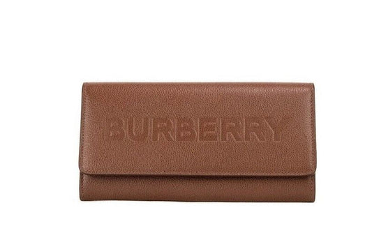 Burberry Porter Tan Grained Leather Embossed Continental Clutch Flap Wallet