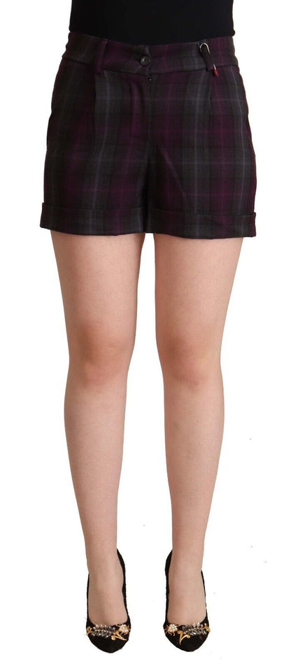 Multicolor Checkered Mid Waist Folded Hem Shorts