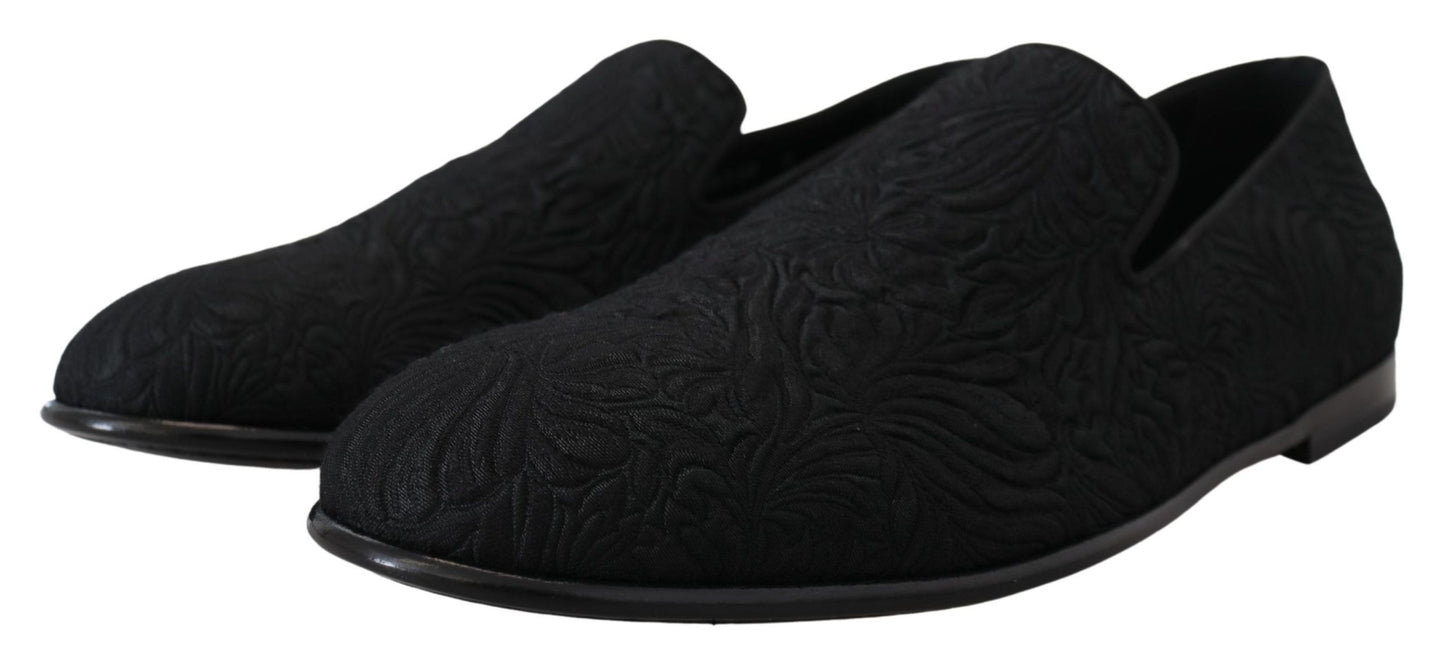 Dolce & Gabbana Black Floral Jacquard Slippers Loafers Shoes