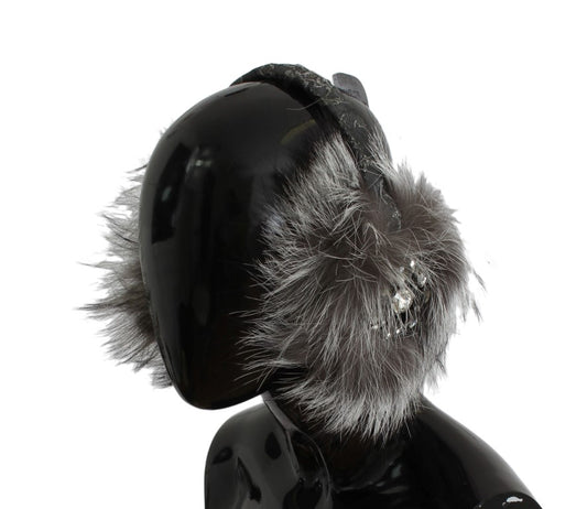 Gray Fox Fur Crystal Ear Muffs