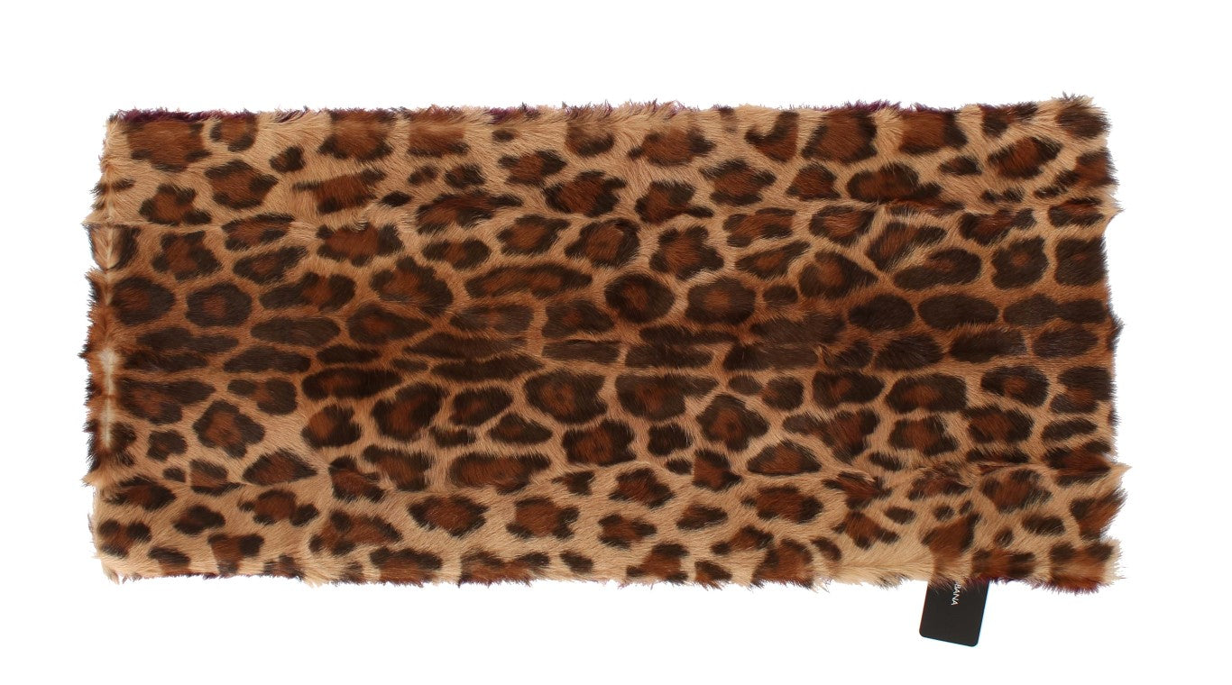 Purple Lamb Fur Leopard Print Scarf