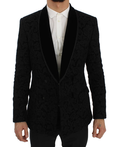 Elegant Slim Fit Black Silk-Blend Blazer