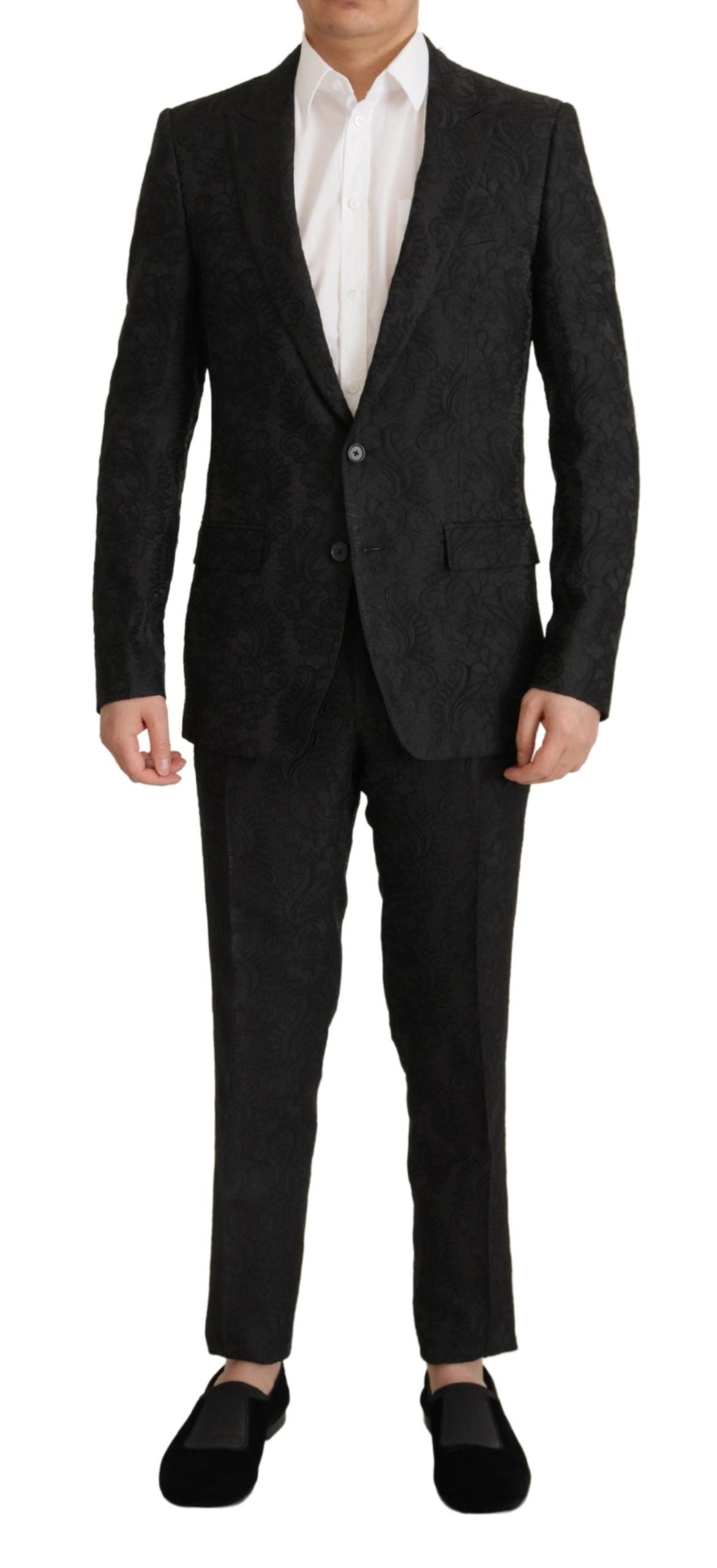 Dolce & Gabbana Men's Black Brocade Formal 2 Piece MARTINI Suit