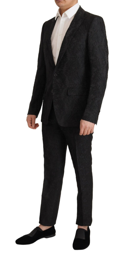 Dolce & Gabbana Men's Black Brocade Formal 2 Piece MARTINI Suit