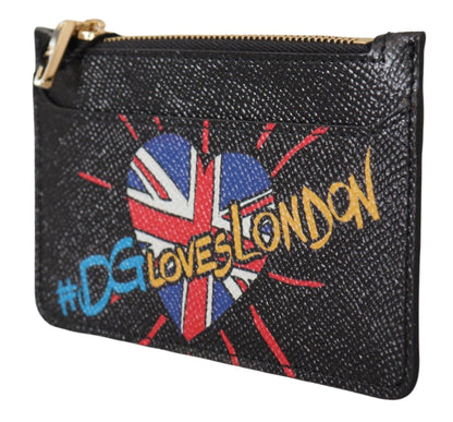 Dolce & Gabbana Black Leather #DGLovesLondon Women Cardholder Coin Case  Wallet