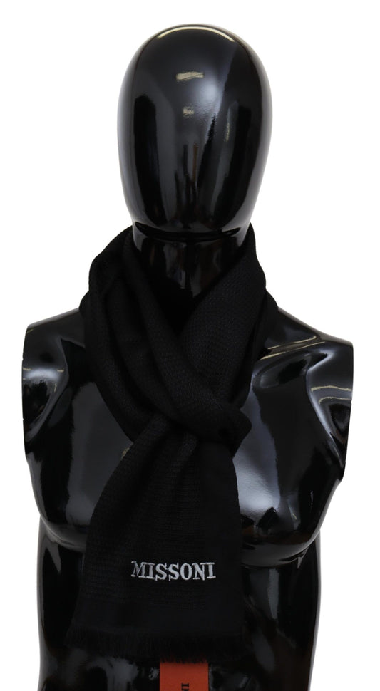 Missoni Men's Black Wool Blend Unisex Neck Wrap Fringes Men's Scarf