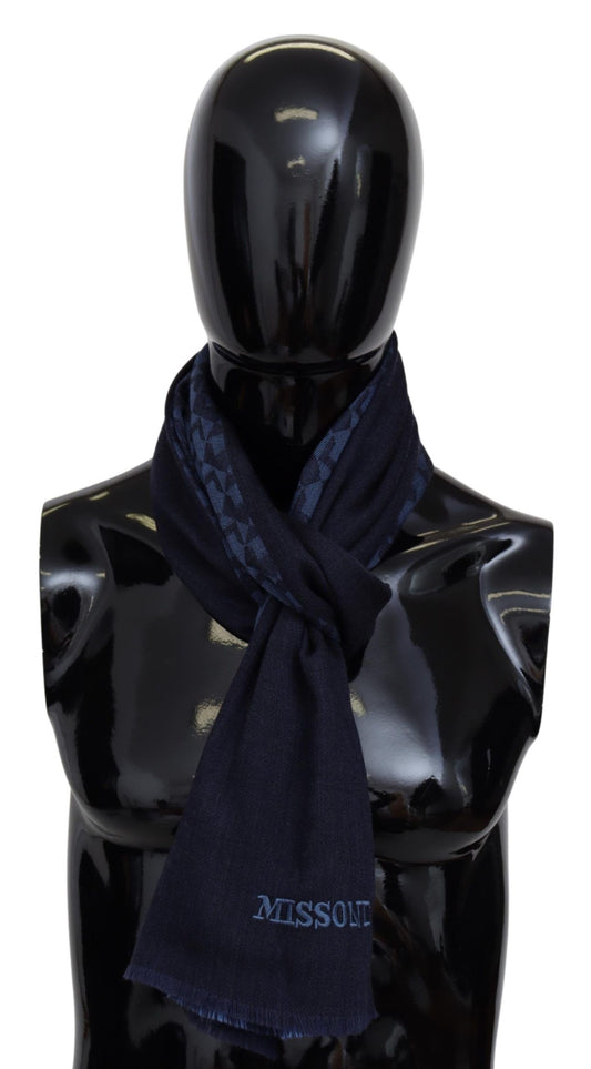 Missoni Men's Navy Wool Knit Unisex Neck Wrap Fringe Shawl Men's Scarf