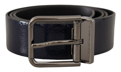 Dolce & Gabbana Blue Patent Leather Vernice Silver Logo Buckle Belt