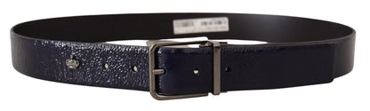 Dolce & Gabbana Blue Patent Leather Vernice Silver Logo Buckle Belt