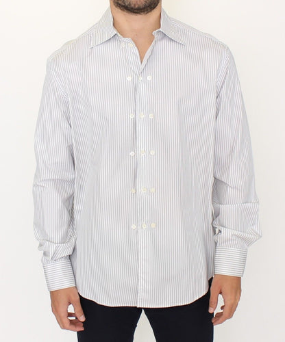 White Gray Striped Regular Fit Casual Shirt