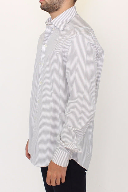 White Gray Striped Regular Fit Casual Shirt