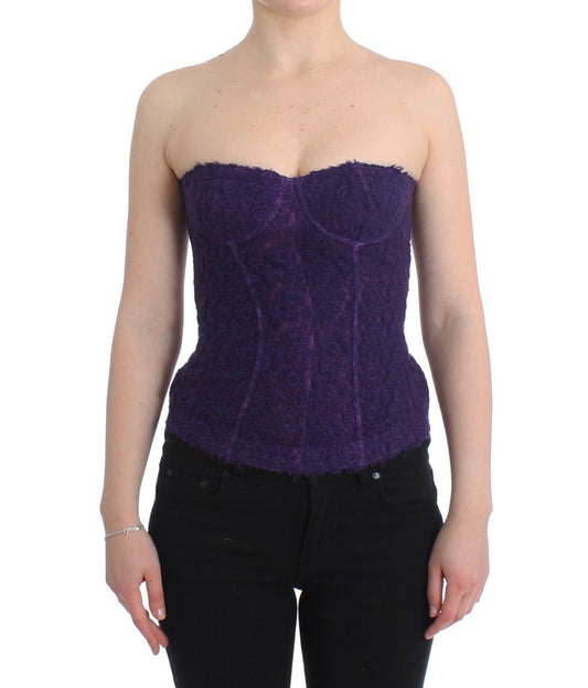 Lingerie Purple Corset Bustier Top Floral Lace