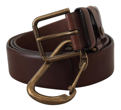 Dolce & Gabbana Brown Leather Gold Metal Buckle Carabiner Belt