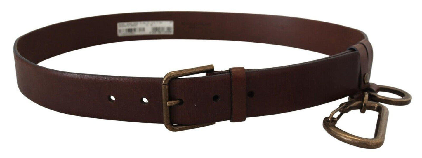 Dolce & Gabbana Brown Leather Gold Metal Buckle Carabiner Belt