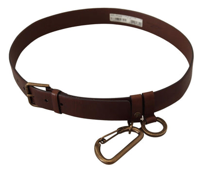 Dolce & Gabbana Brown Leather Gold Metal Buckle Carabiner Belt