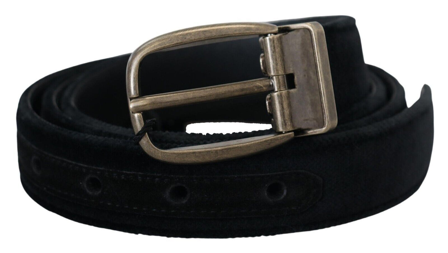 Dolce & Gabbana Black Velvet Leather Antique Metal Buckle