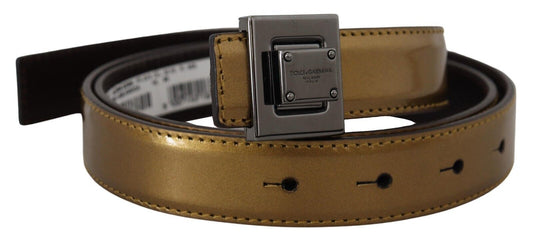 Dolce & Gabbana Gold Leather Silver Square Metal Buckle Belt