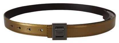 Dolce & Gabbana Gold Leather Silver Square Metal Buckle Belt