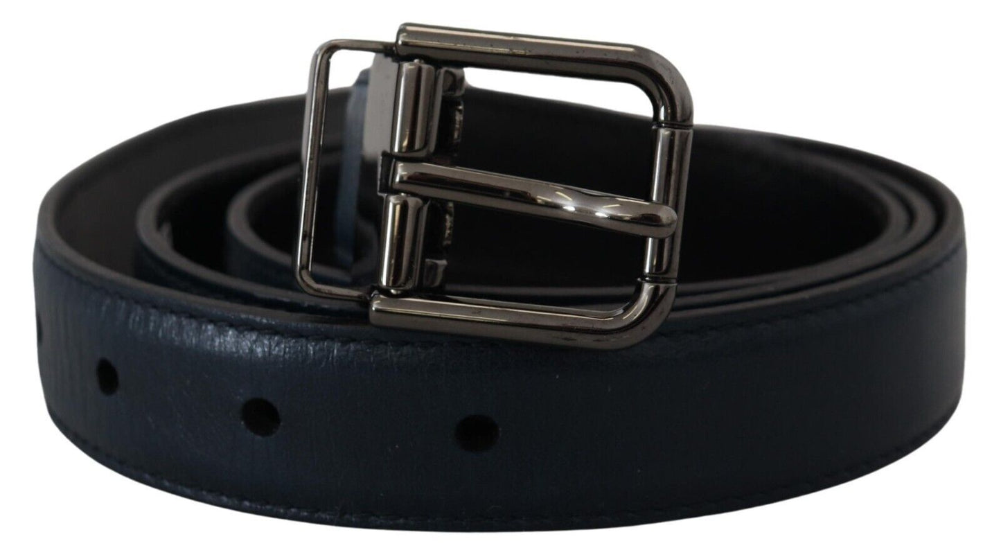 Dolce & Gabbana Blue Leather Silver Metal Buckle Vintage Belt