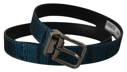 Dolce & Gabbana Blue Jacquard Moire Silver Metal Buckle Men