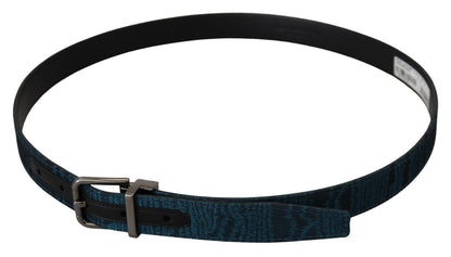 Dolce & Gabbana Blue Jacquard Moire Silver Metal Buckle Men