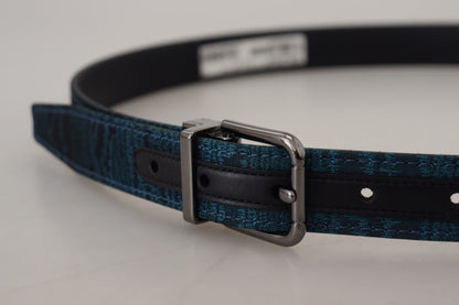 Dolce & Gabbana Blue Jacquard Moire Silver Metal Buckle Men