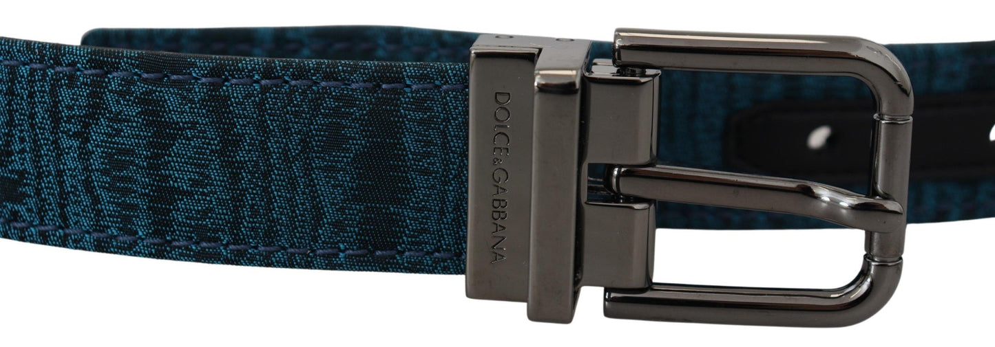 Dolce & Gabbana Blue Jacquard Moire Silver Metal Buckle Men