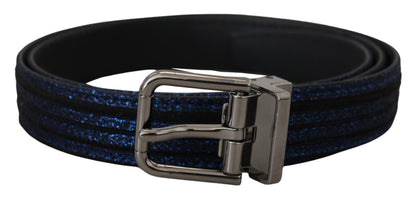 Dolce & Gabbana Blue Jacquard Stripe Silver Buckle Belt